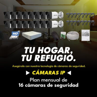 Sistema de videovigilancia con 16 cámaras IP HIKVISION, disco duro Western Digital de 1TB y NVR